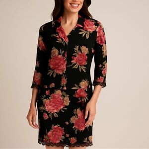 Floral Lace-Trim Dress & Jacket Set - Plus Size (L/XL) - Pink & Black